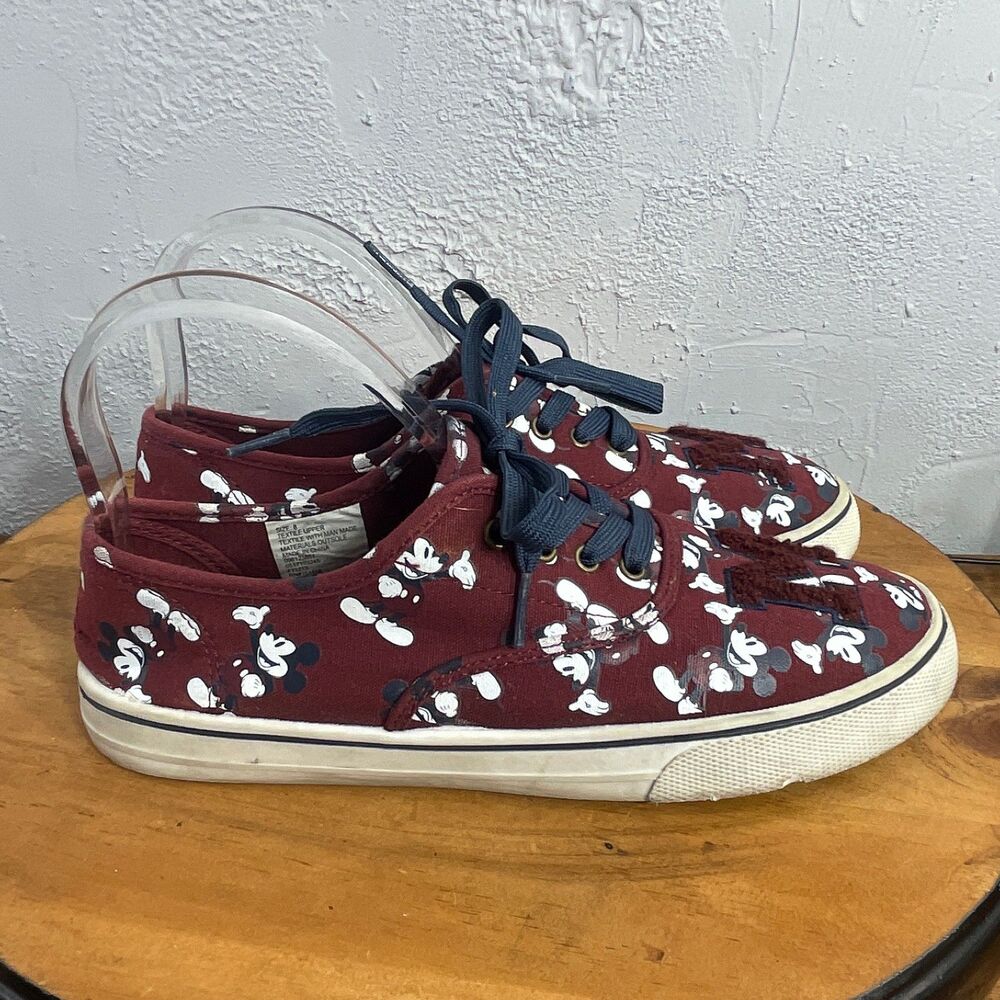 Disney Mickey Mouse Sneakers Womens 8 Red Canvas Low Top Retro Streetwear Shoe